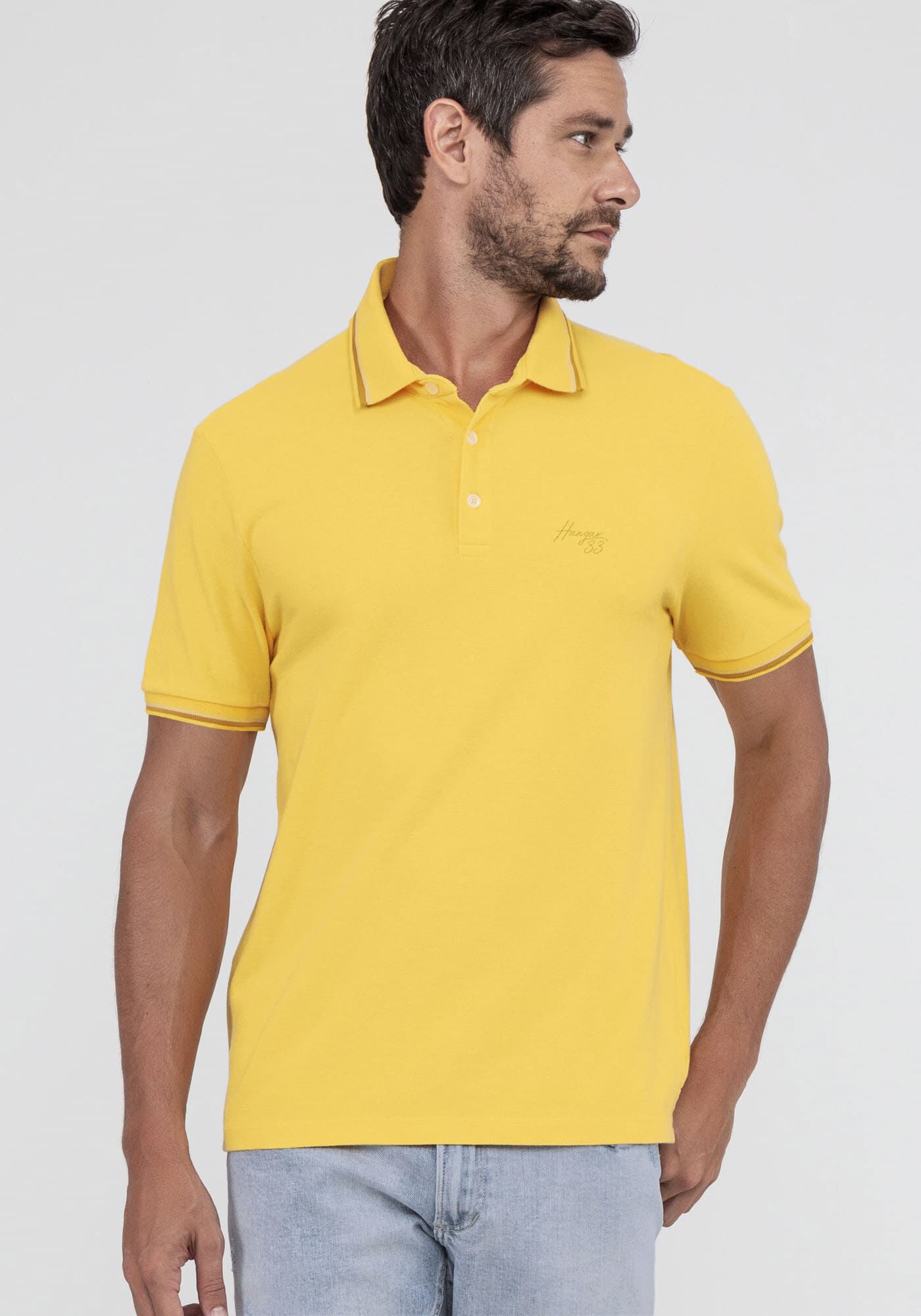 Camisa Polo Masculina Malha Piquet com Retil nea Hangar 33