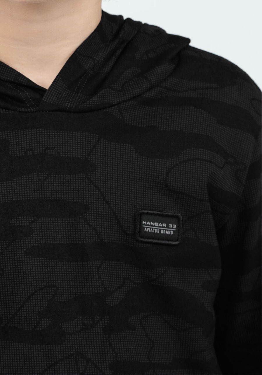Camiseta Manga Longa com Capuz Tal Pai Tal Filho Infantil, GRID PRETO. Camiseta Manga Longa com Capuz Tal Pai Tal Filho Infantil, GRID PRETO, large.