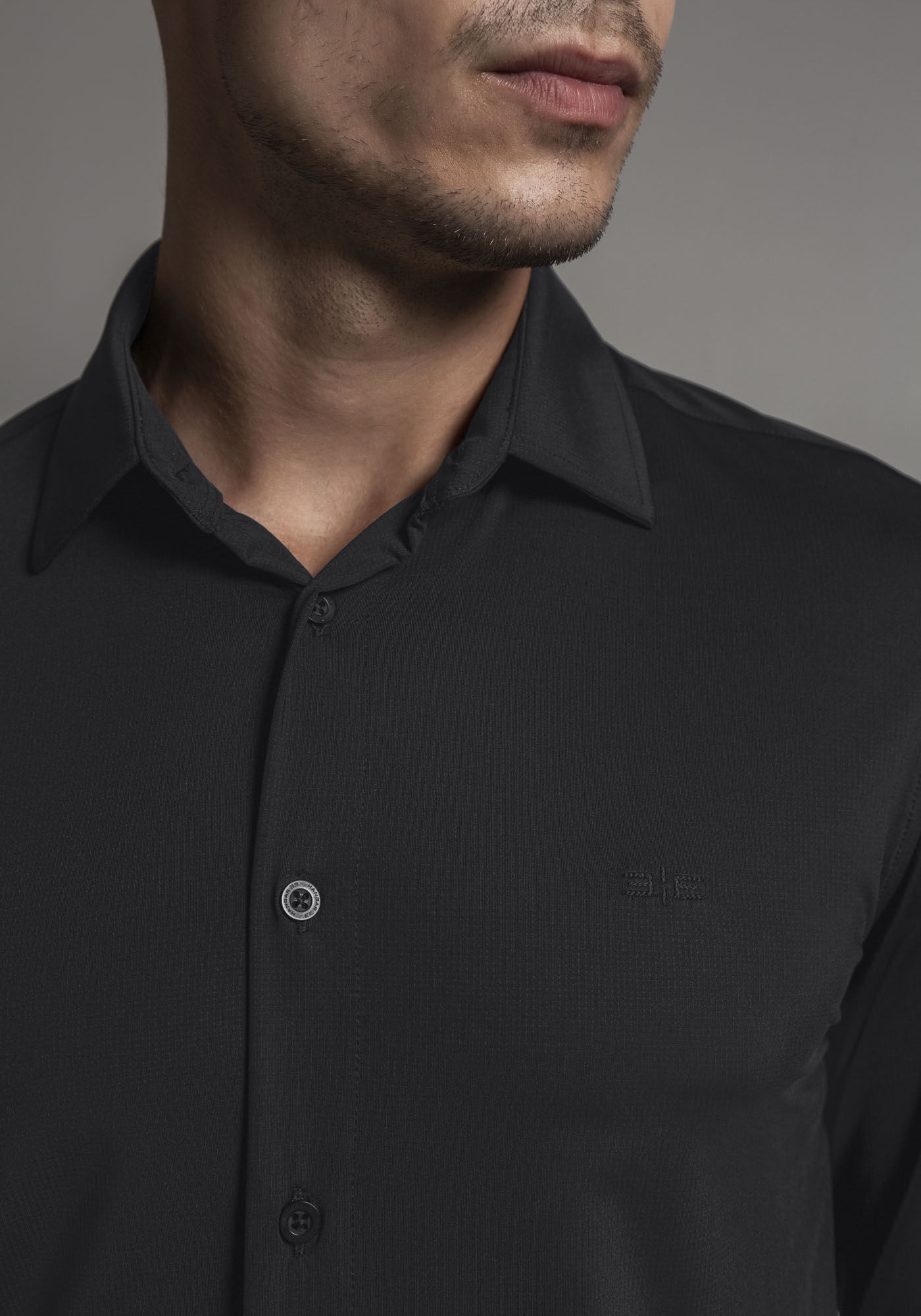 Camisa Masculina Slim Fit Tech Skin, PRETO REATIVO, large.