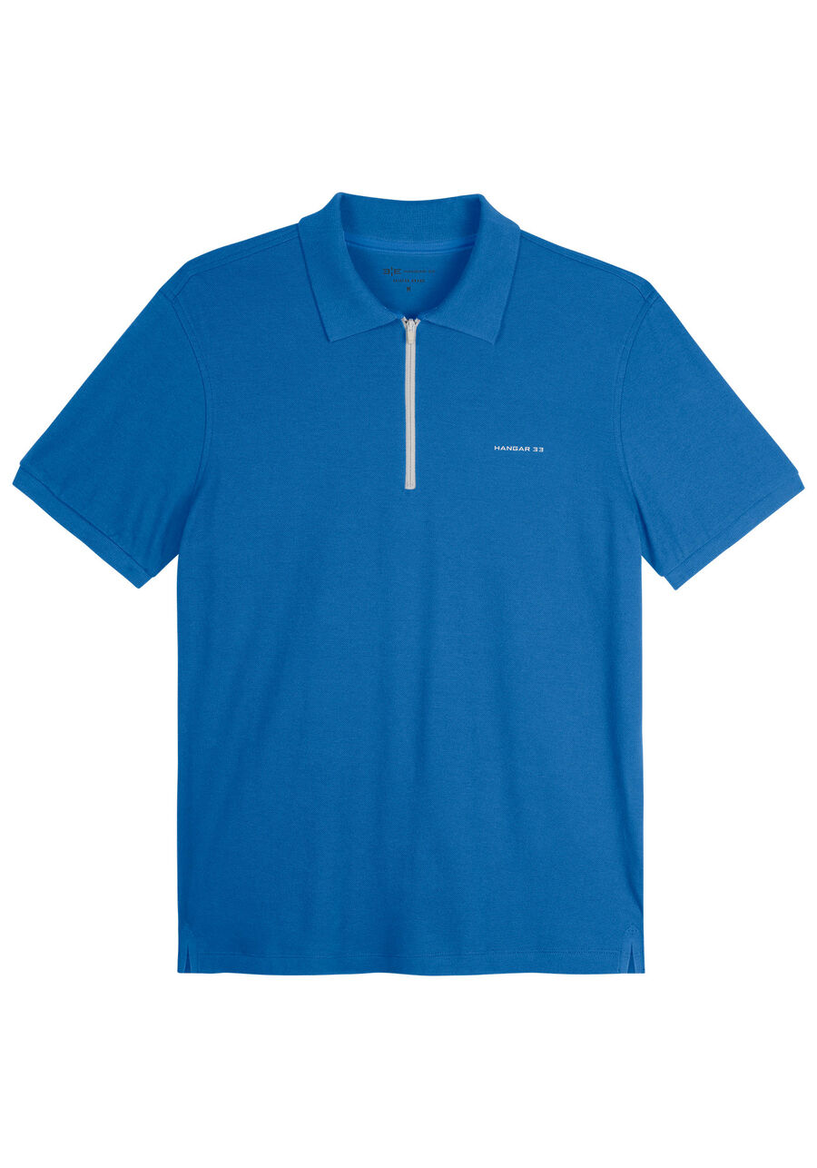 Camisa Polo Masculina em Malha Piquet com Zíper, AZUL OMEGA. Camisa Polo Masculina em Malha Piquet com Zíper, AZUL OMEGA, large.