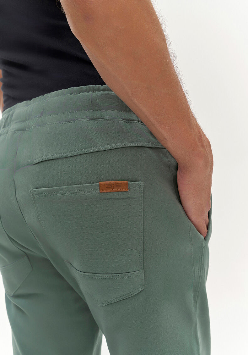 Cal&ccedil;a Jogging Com Bolsos Em Sarja Denim Malha, VERDE PANTANO, large.