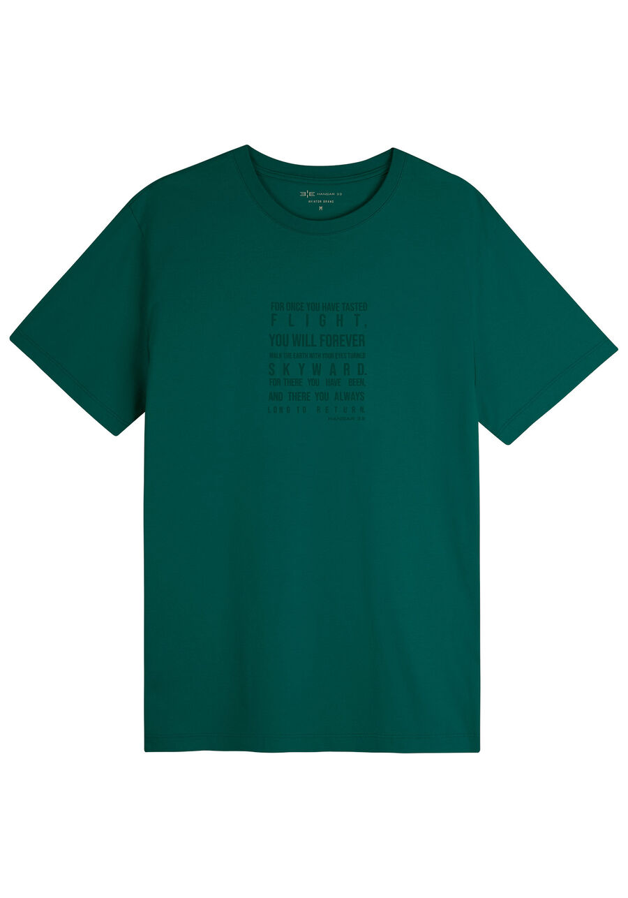 Camiseta Masculina com Estampa Lettering, VERDE AVIATION. Camiseta Masculina com Estampa Lettering, VERDE AVIATION, large.