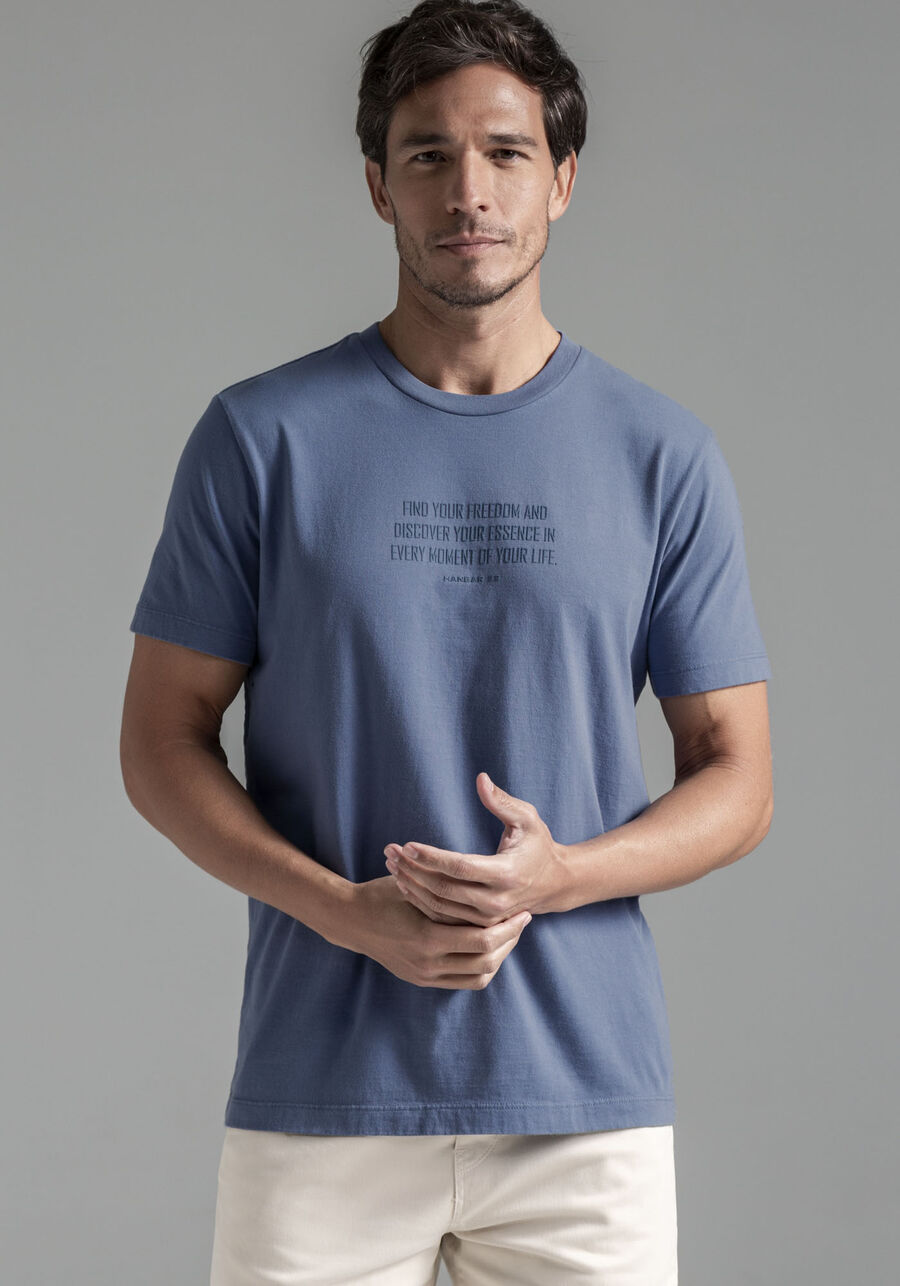 Camiseta Masculina em Malha Leve com Estampa, AZUL SEED. Camiseta Masculina em Malha Leve com Estampa, AZUL SEED, large.