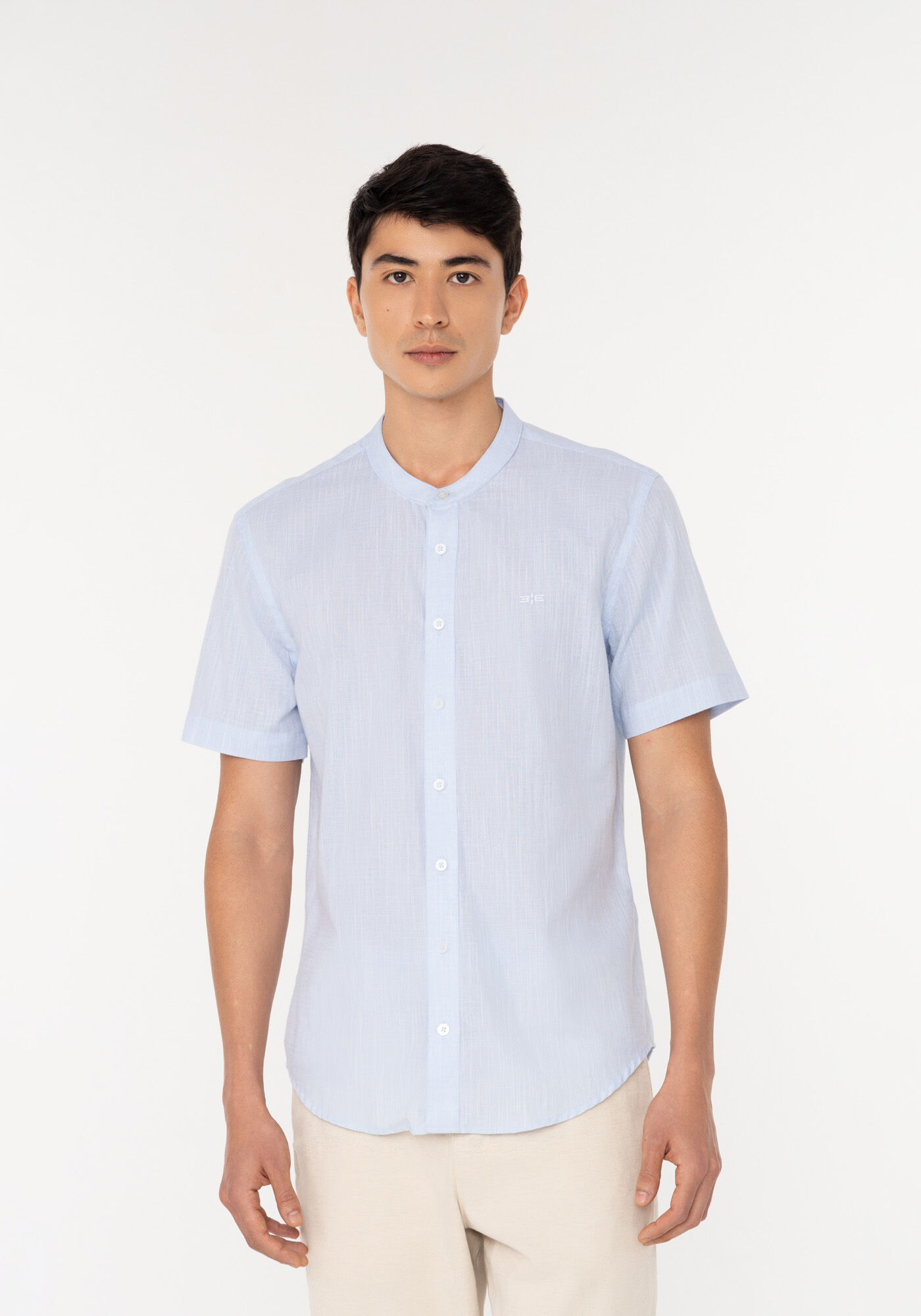 Camisa Com Manga Curta E Gola Padre Slim Fit Em Tecido Flam&ecirc;, AZUL BRIGHT, large.