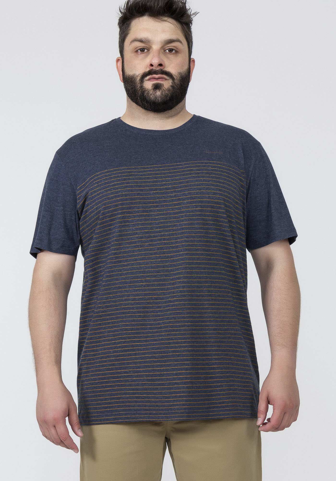 Camisa Masculina em Malha Listrada Big & Tall, MARINHO ACTION, large.