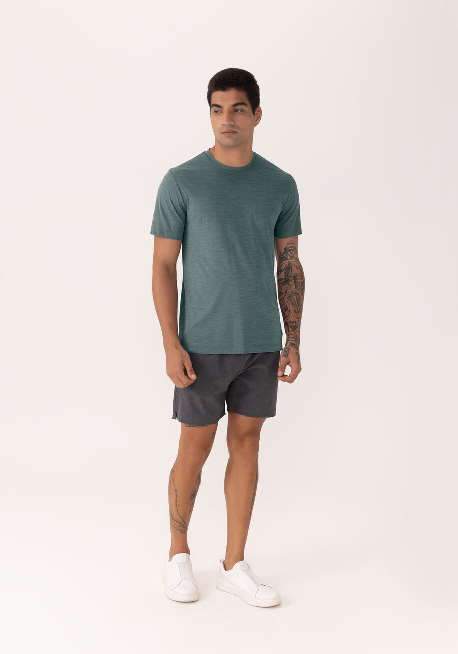 Camiseta Básica De Mangas Curtas Em Malha De Poliamida, VERDE LIVE. Camiseta Básica De Mangas Curtas Em Malha De Poliamida, VERDE LIVE, large.