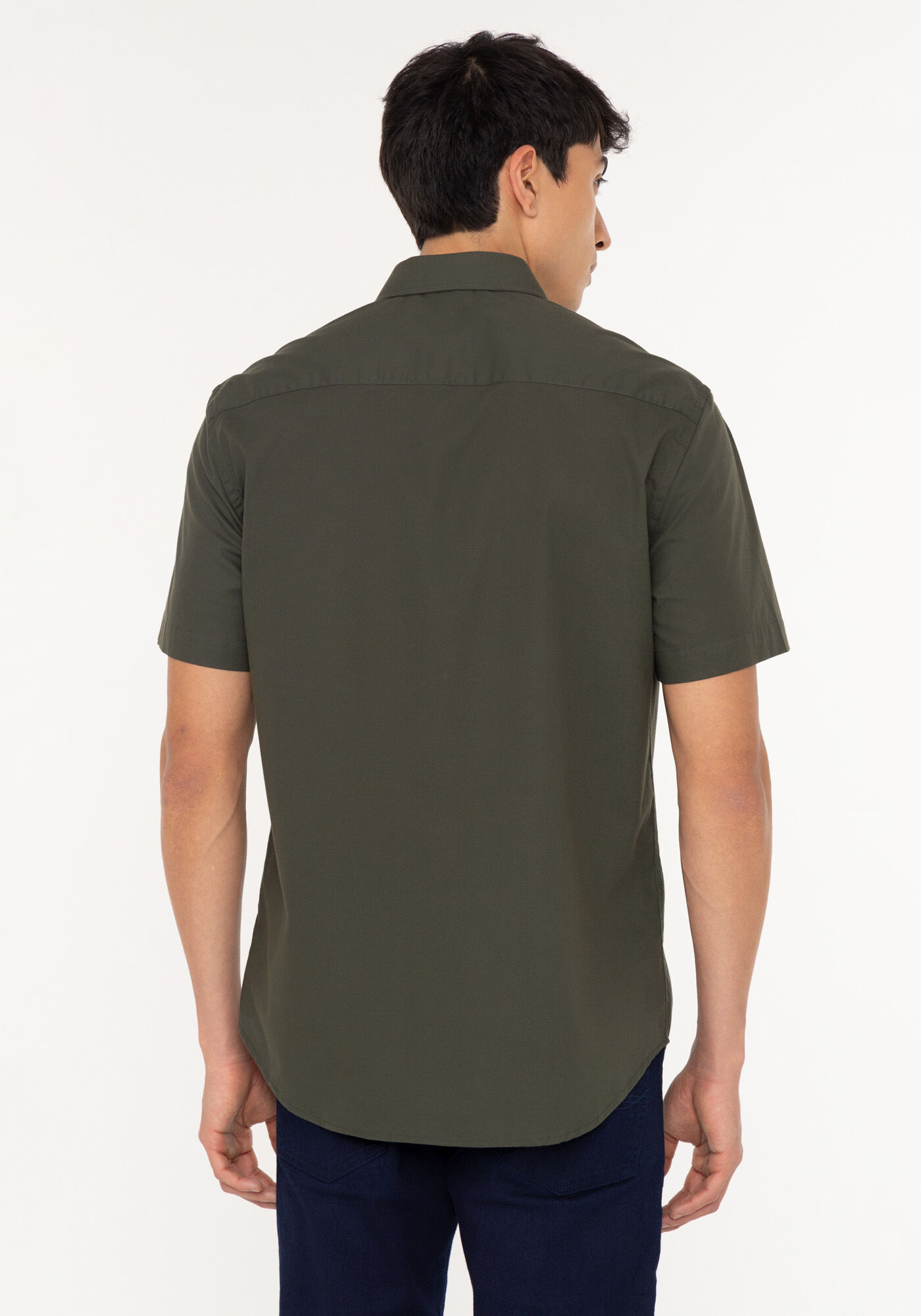 Camisa De Mangas Curtas Com Elastano Slim Fit, VERDE FURIA, large.