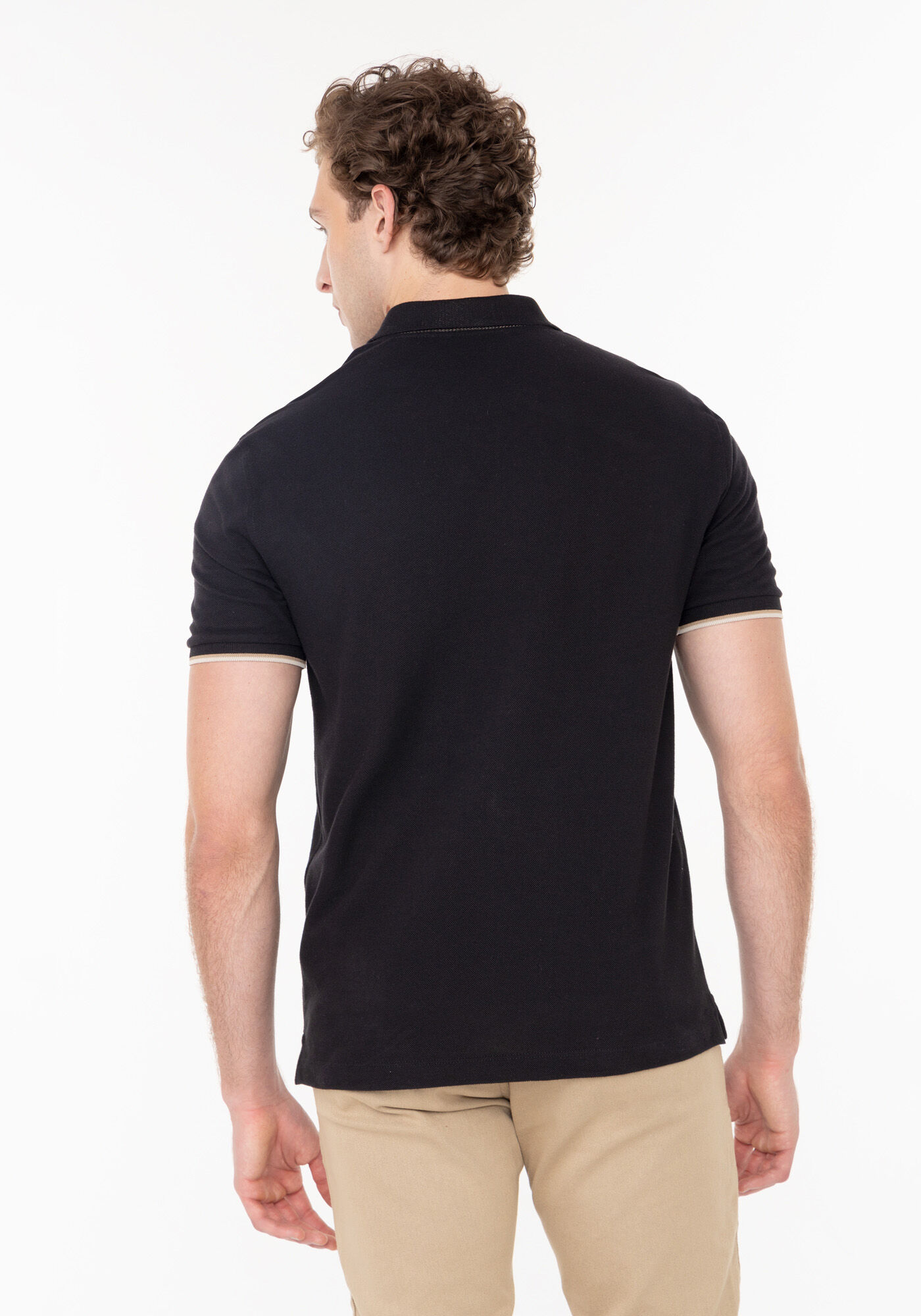 Camisa Polo De Mangas Curtas Em Malha Piquet Mercerizada, PRETO, large.