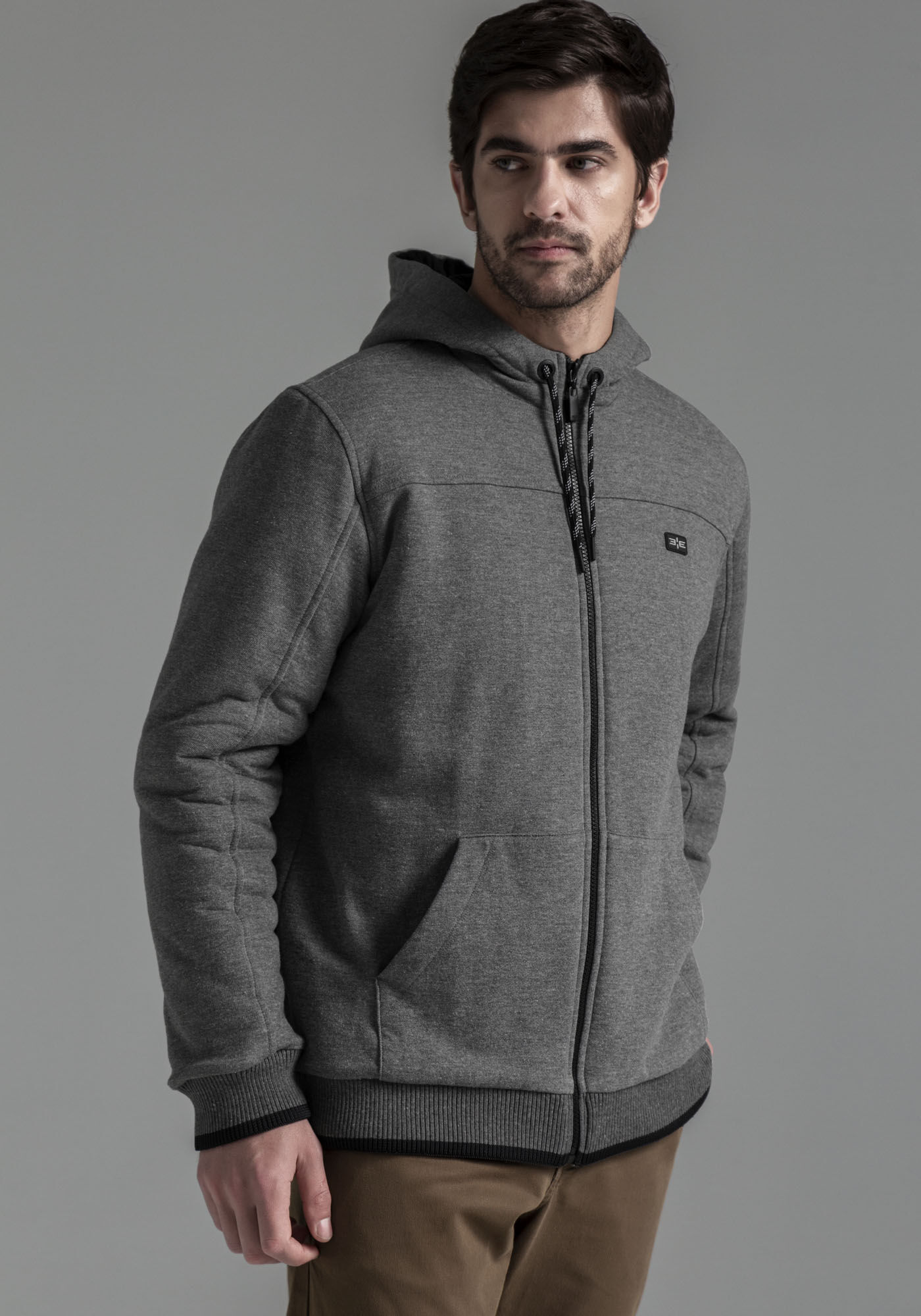 Jaqueta Masculina em Moletom com Forro, MESCLA ESCURO, large.