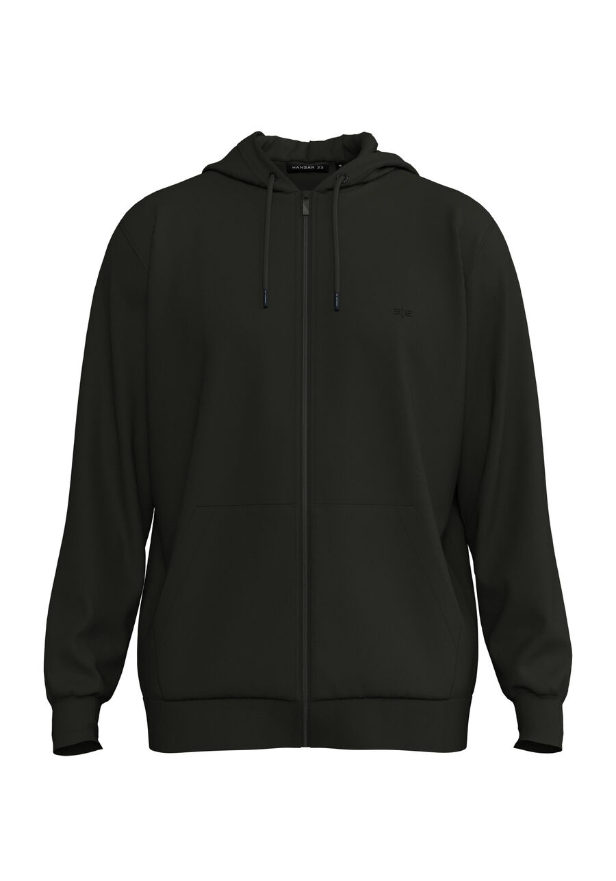 Jaqueta Com Zíper E Capuz Regulável Em Malha Premium, PRETO REATIVO. Jaqueta Com Zíper E Capuz Regulável Em Malha Premium, PRETO REATIVO, large.