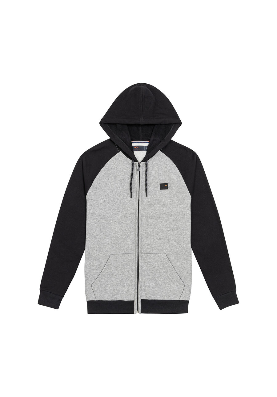 Jaqueta Bicolor Bolso e Capuz, MESCLA MEDIO. Jaqueta Bicolor Bolso e Capuz, MESCLA MEDIO, large.