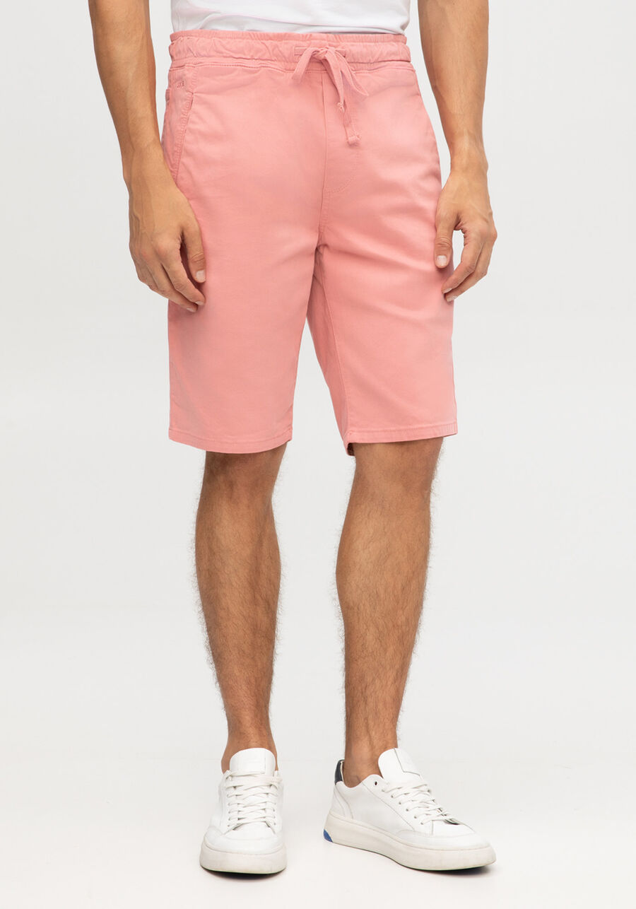 Bermuda Jogging Com Bolsos Em Sarja Denim Malha, ROSA CADMIUM. Bermuda Jogging Com Bolsos Em Sarja Denim Malha, ROSA CADMIUM, large.