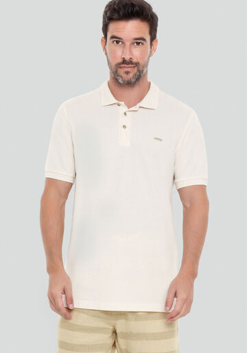 Camisa Polo Masculina em Malha Piquet Linen, BRANCO OFF WHITE, large.