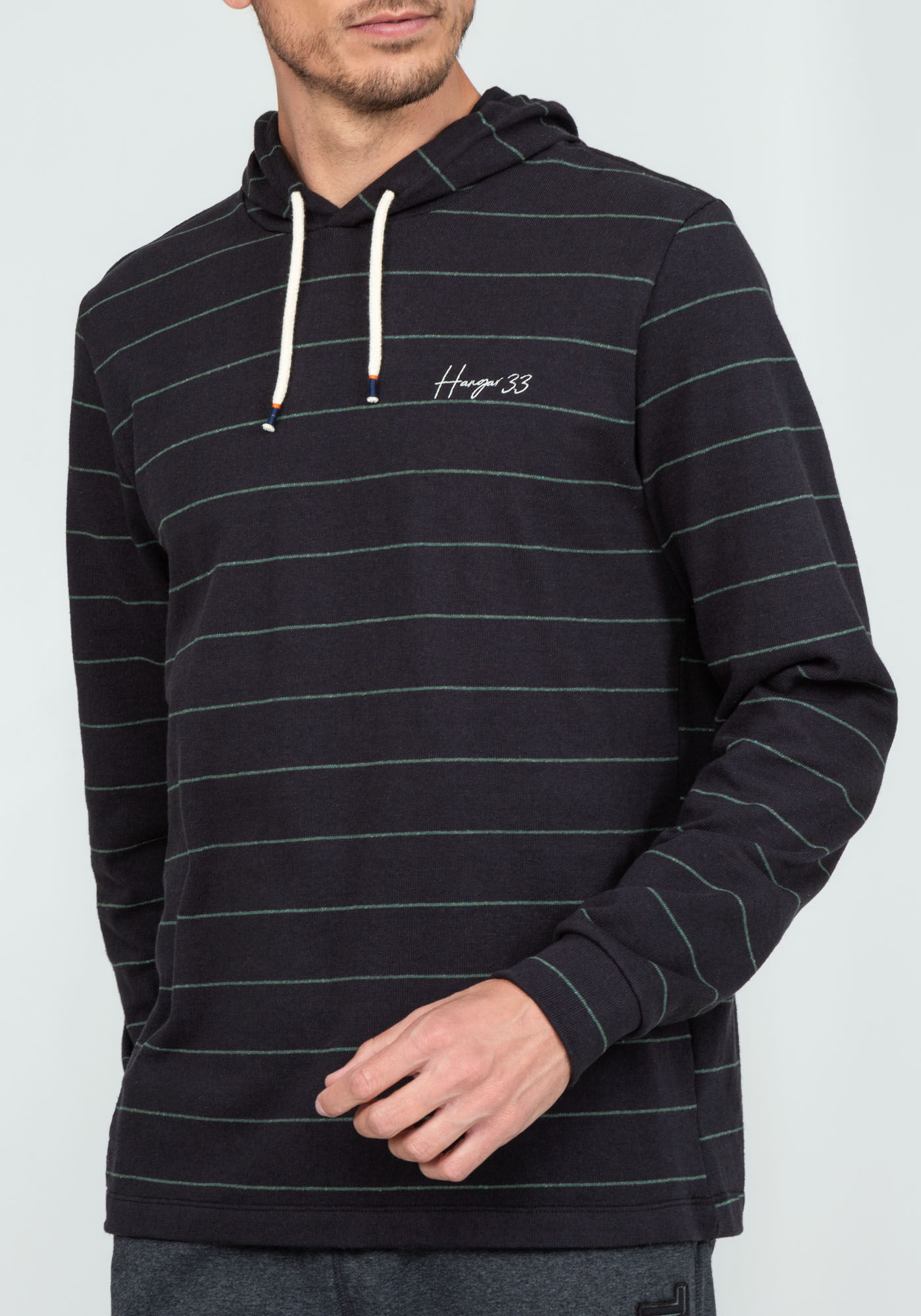 Blus&atilde;o Listrado em Malha com Capuz, PRETO REATIVO, large.