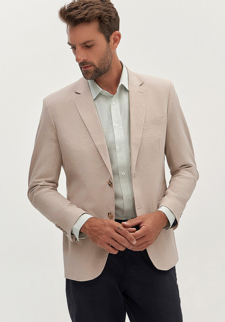 Blazer Slim Comfort Em Tecido Com Linho, BEGE SYSTEM, large.