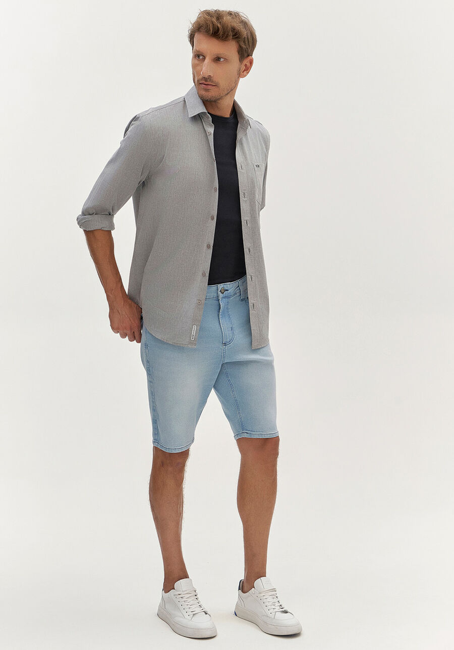 Bermuda Jeans Masculina Reta Clara com Elastano, JEANS. Bermuda Jeans Masculina Reta Clara com Elastano, JEANS, large.