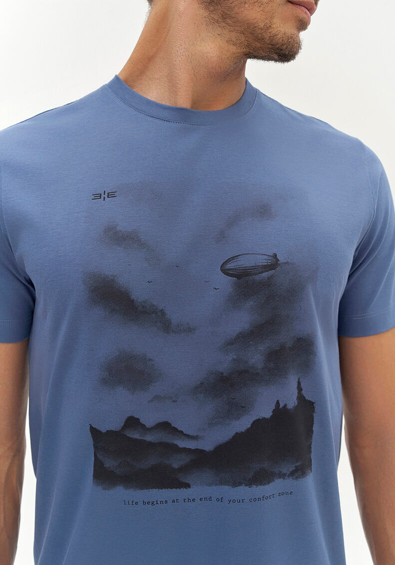 Camiseta Masculina em Malha Pima Estampada, AZUL SEED, large.