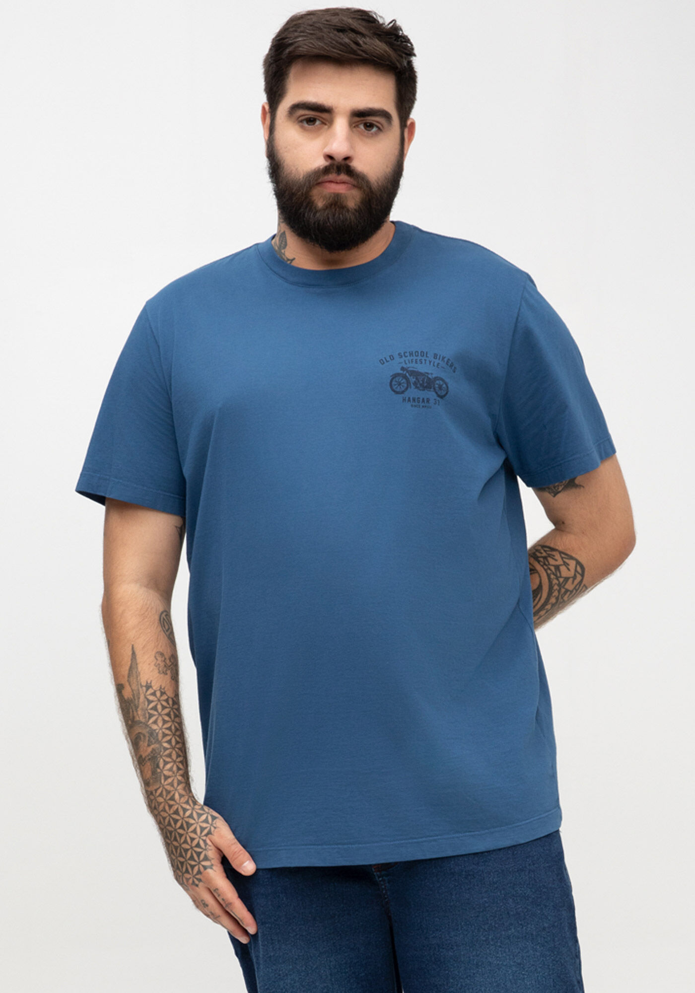 Camiseta Masculina Big & Tall em Malha com Estampa, MARINHO WAVE, large.