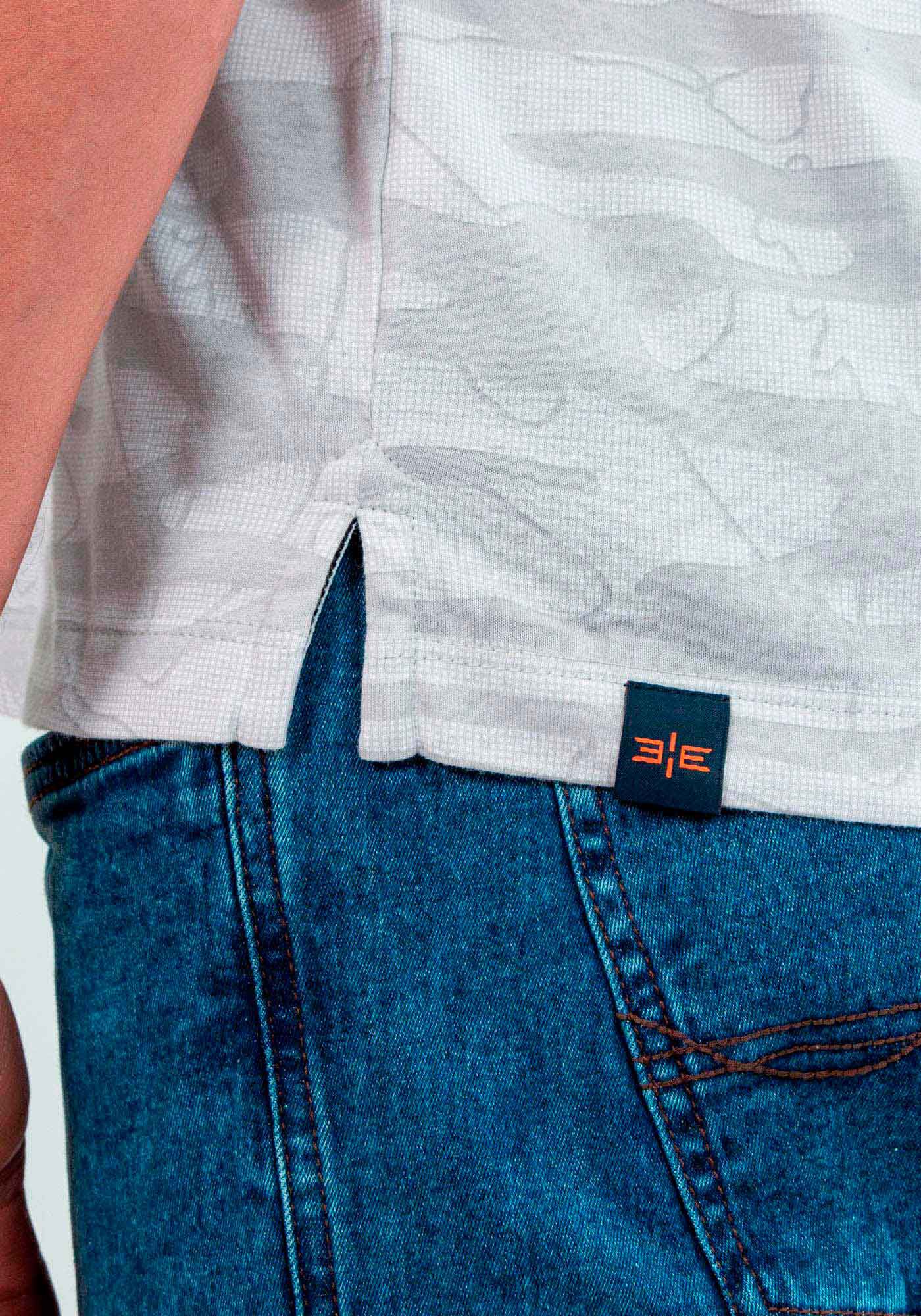 Camisa Polo Manga Curta Malha Penteada, GRID CINZA, large.