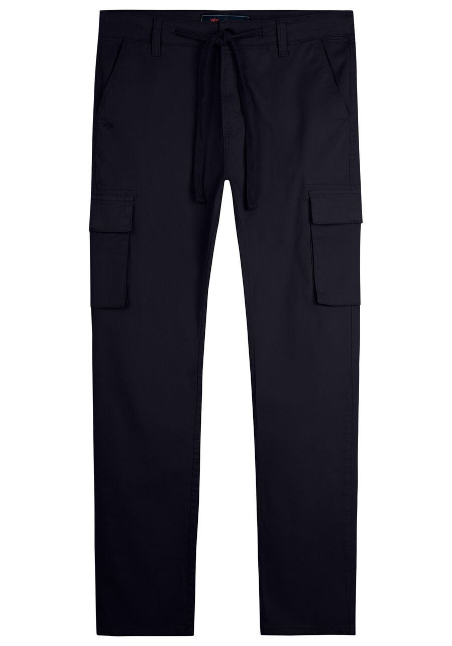Calça Jogging Masculina Com Bolsos Cargo Em Sarja E Elastano, PRETO REATIVO. Calça Jogging Masculina Com Bolsos Cargo Em Sarja E Elastano, PRETO REATIVO, large.