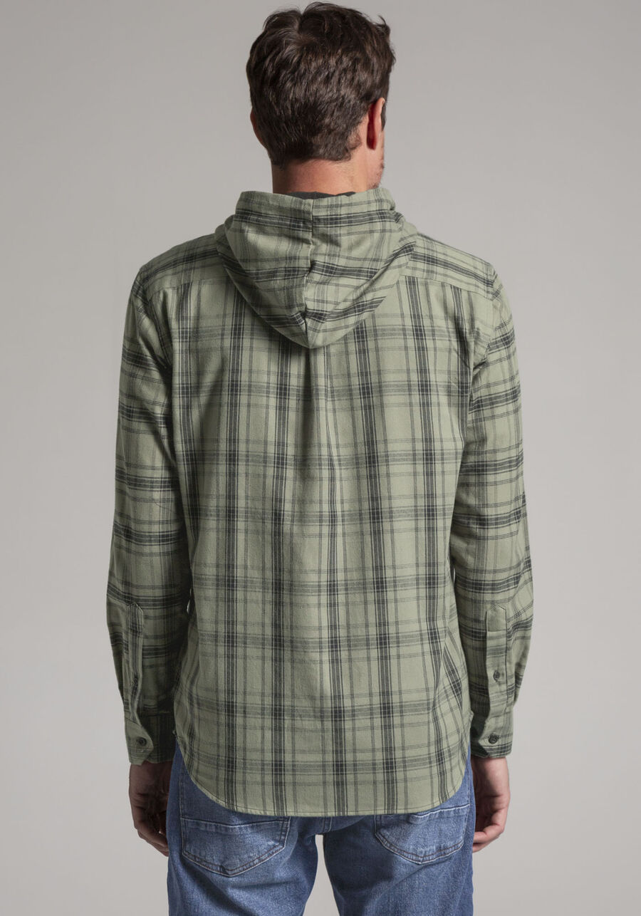 Camisa Masculina em Flanela Xadrez com Capuz, VERDE REIGN, large.