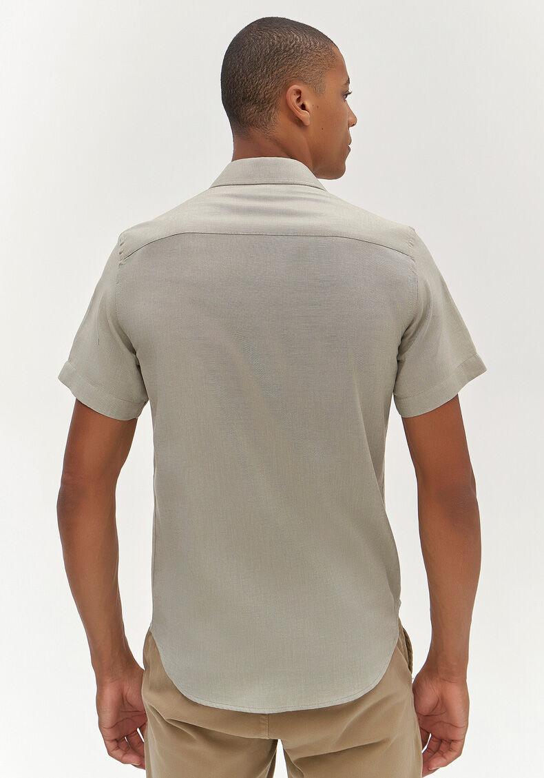 Camisa Manga Curta Masculina Slim Fit, VERDE GOLF, large.