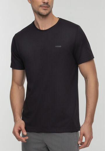 Camiseta Básica De Mangas Curtas Em Malha De Poliamida, PRETO. Camiseta Básica De Mangas Curtas Em Malha De Poliamida, PRETO, large.
