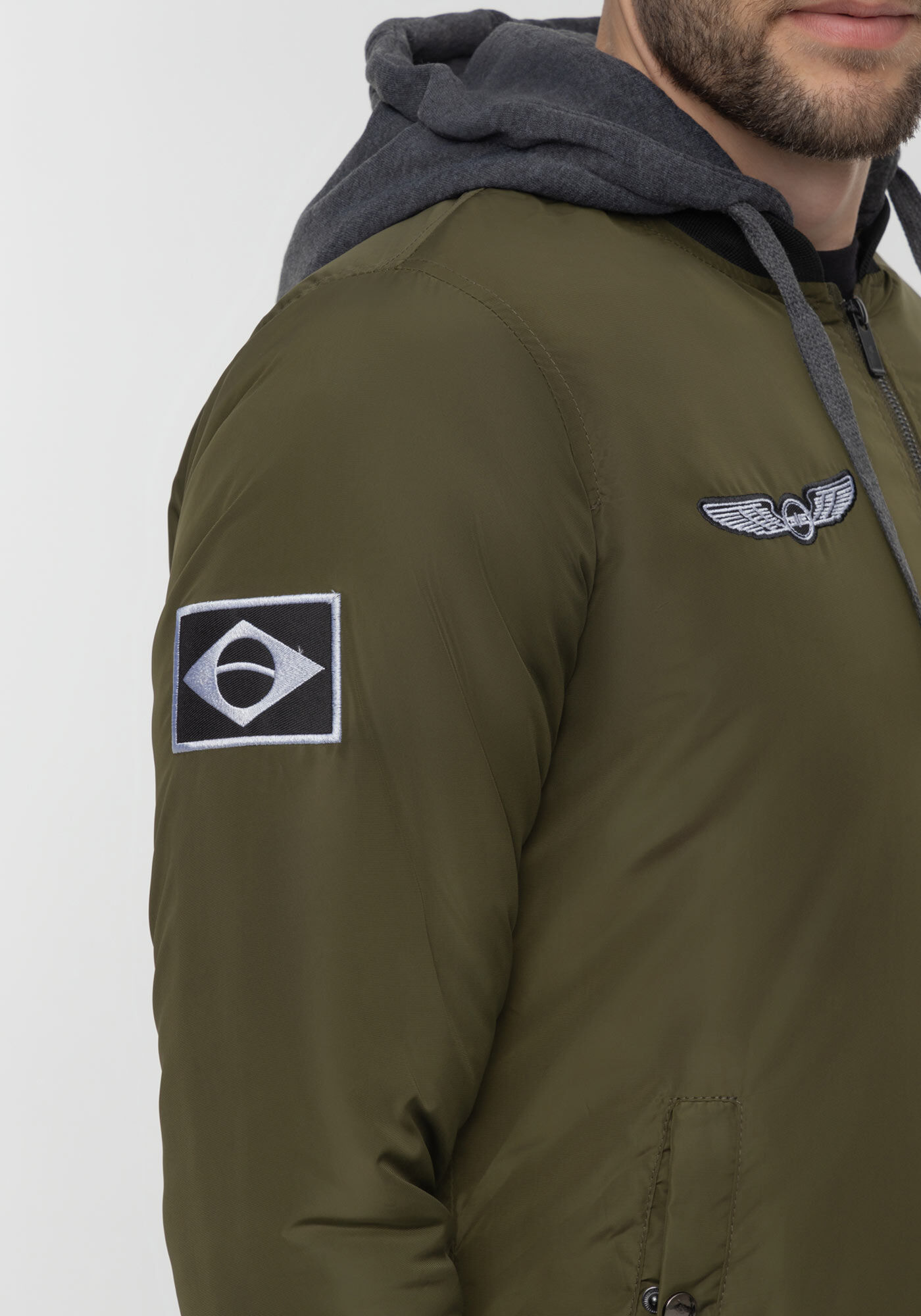 Jaqueta Com Capuz Remov&iacute;vel Em Nylon, VERDE ROBUST, large.