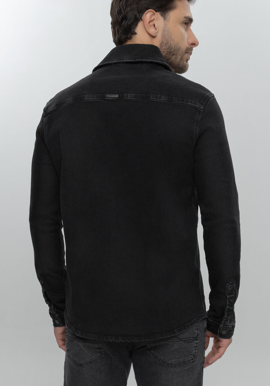 Camisa Jeans Masculina Super Stone, PRETO. Camisa Jeans Masculina Super Stone, PRETO, large.