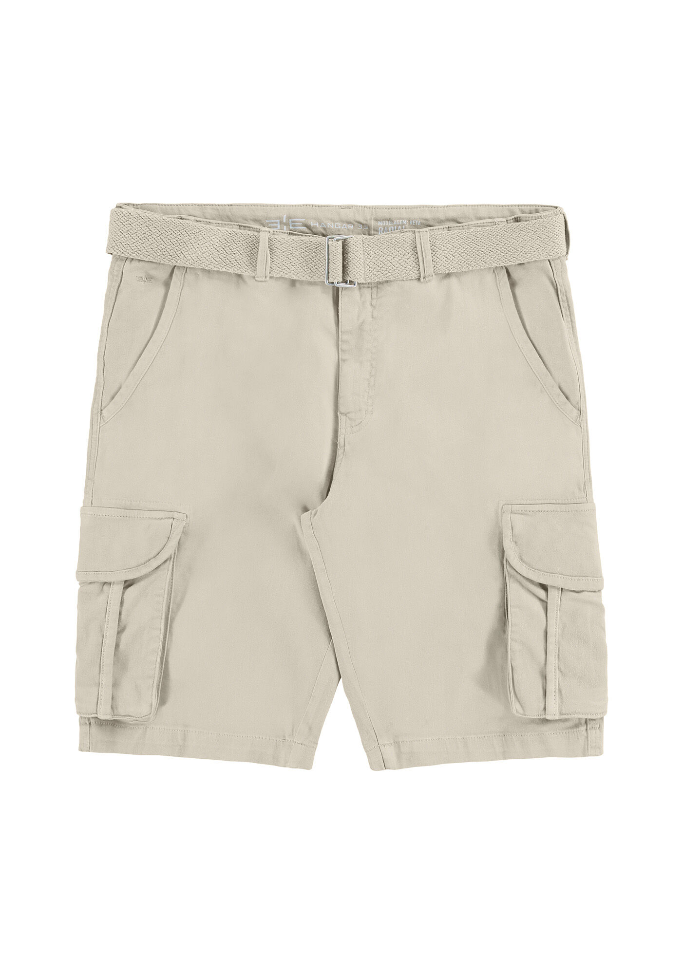 Bermuda Sarja Reta Cargo com Cinto, BEGE GELO, large.