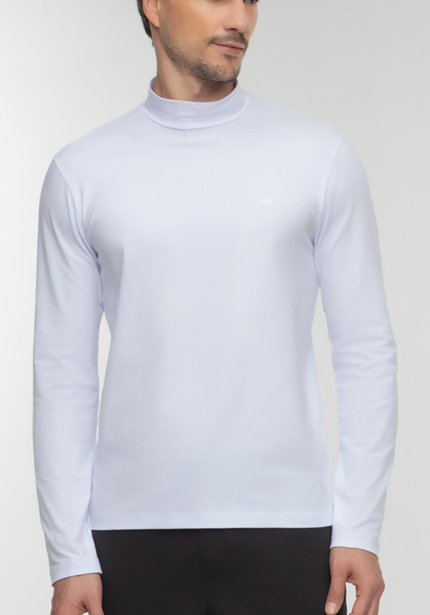 Camiseta De Mangas Longas Com Gola Alta Em Malha Cotton, BRANCO, large.