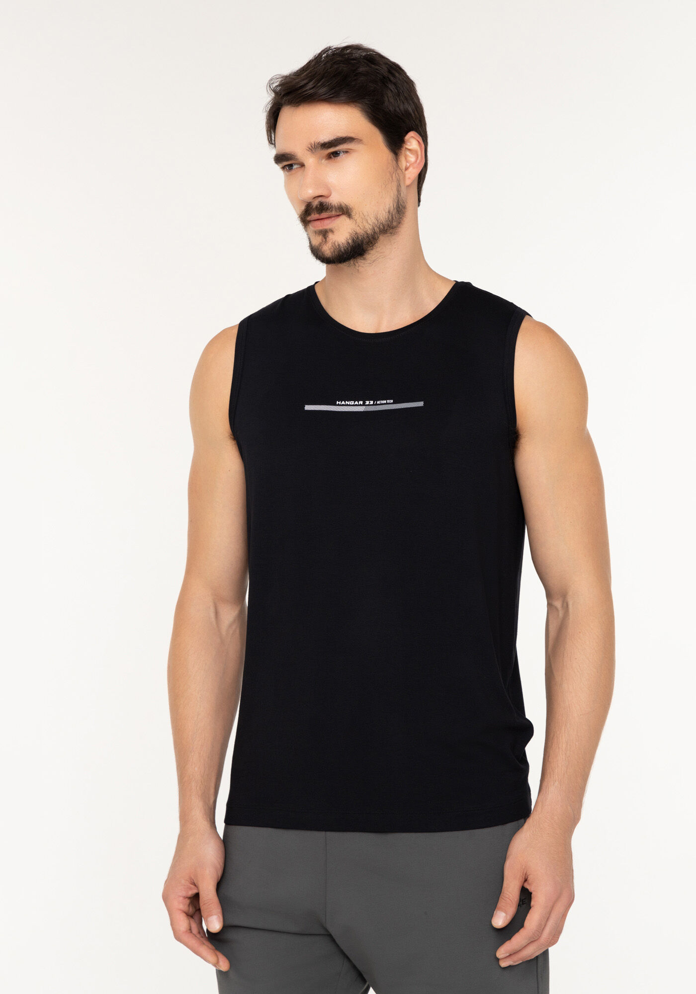 Blusa Regata Com Estampa Em Malha De Viscose E Elastano, PRETO, large.