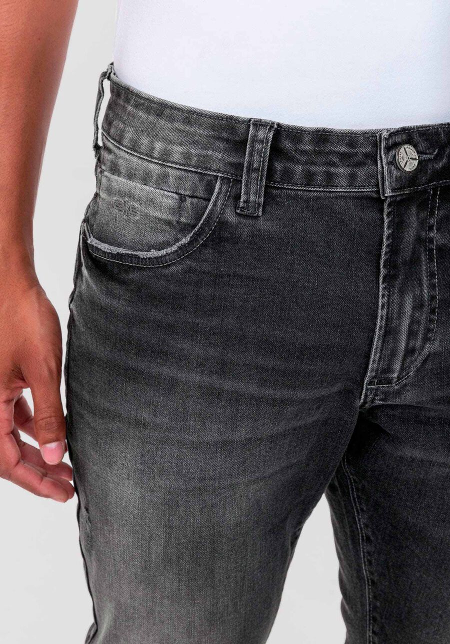 Calça Jeans Skinny Preta Estonada com Elastano, PRETO REATIVO, large.
