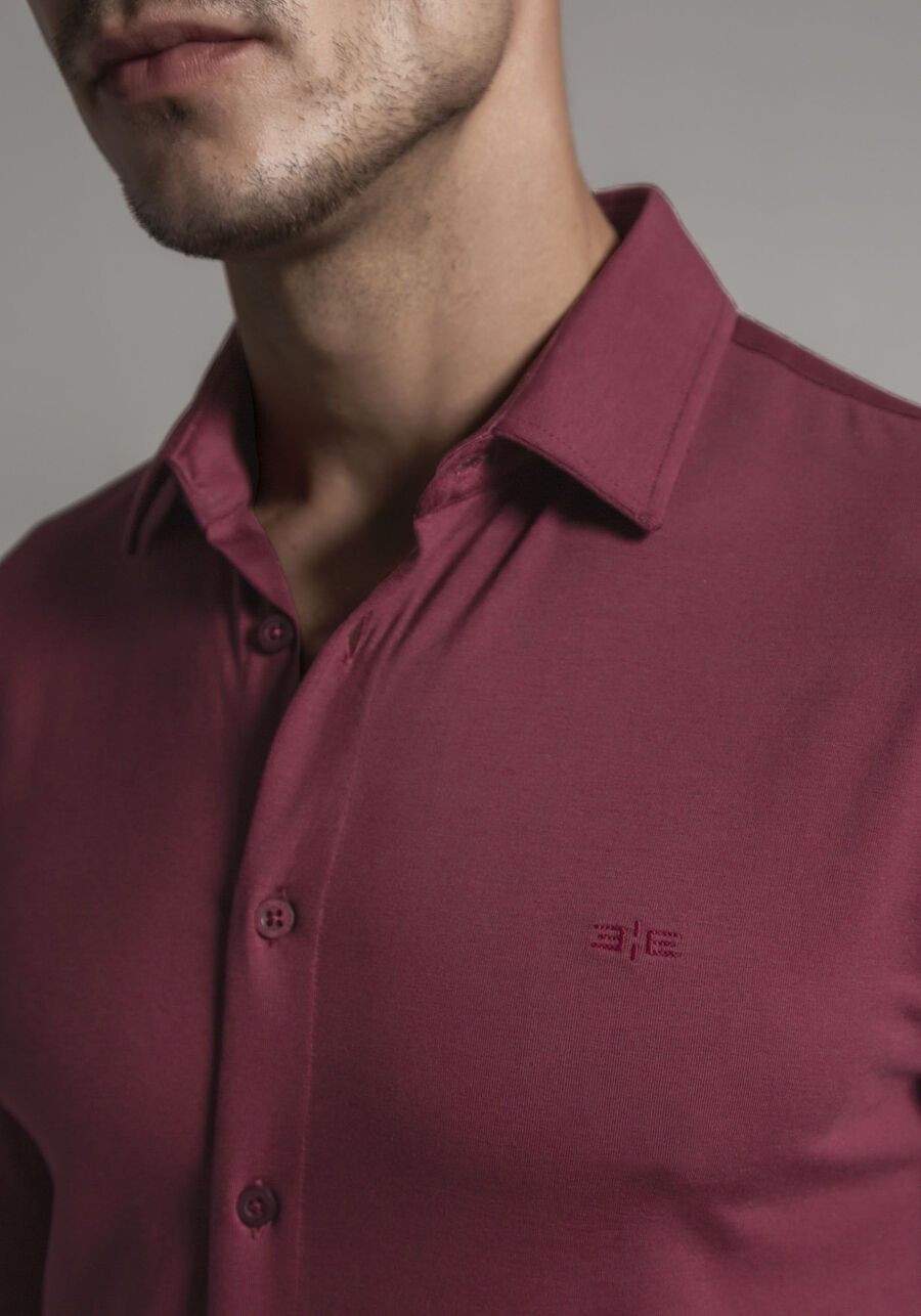 Camisa De Mangas Longas Em Malha Pima Slim Fit Masculina, BORDO WITCH. Camisa De Mangas Longas Em Malha Pima Slim Fit Masculina, BORDO WITCH, large.