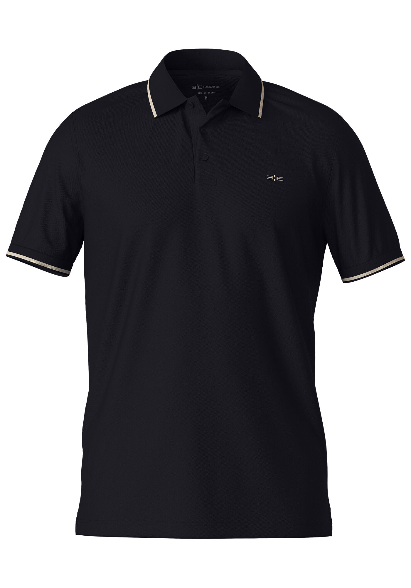 Camisa Polo Masculina em Malha Piquet com Retil&iacute;nea, PRETO REATIVO, large.