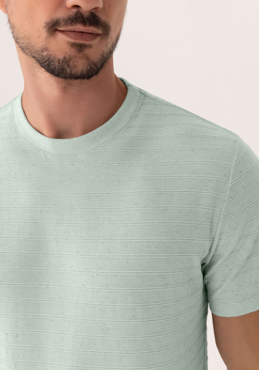 Camiseta De Mangas Curtas Em Malha Com Linho, AZUL BUBBLE. Camiseta De Mangas Curtas Em Malha Com Linho, AZUL BUBBLE, large.