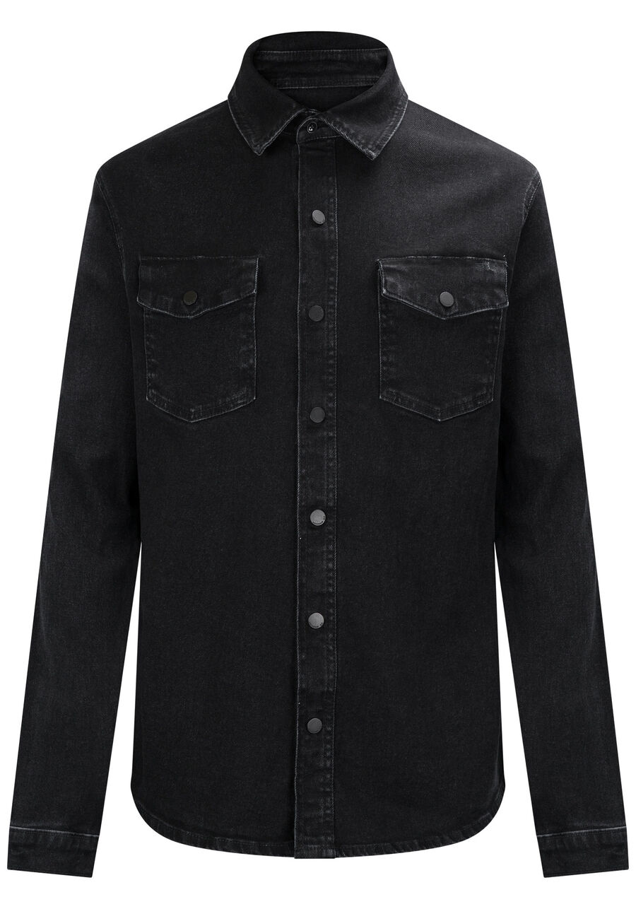 Camisa Jeans Masculina Super Stone, PRETO. Camisa Jeans Masculina Super Stone, PRETO, large.