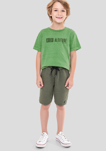 Conjunto Infantil com Camiseta Estonada e Bermuda, VERDE FLORA, large.