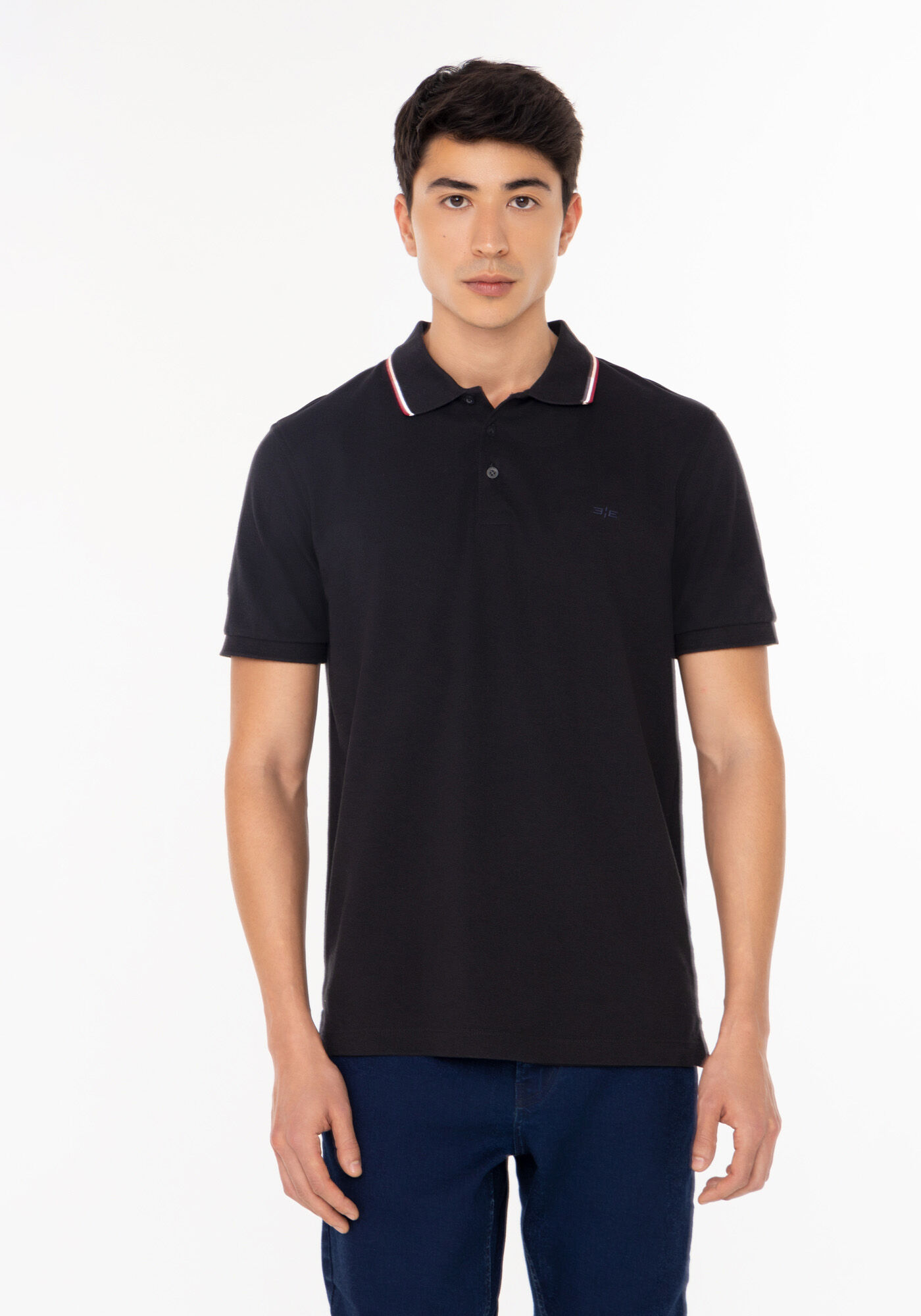 Camisa Com Gola Polo E Mangas Curtas Em Malha Piquet, PRETO, large.