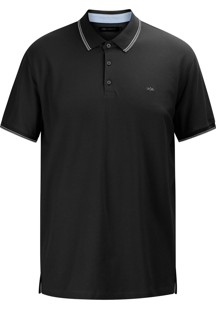 Camisa Polo Masculina Big & Tall em Malha Piquet, PRETO. Camisa Polo Masculina Big & Tall em Malha Piquet, PRETO, large.
