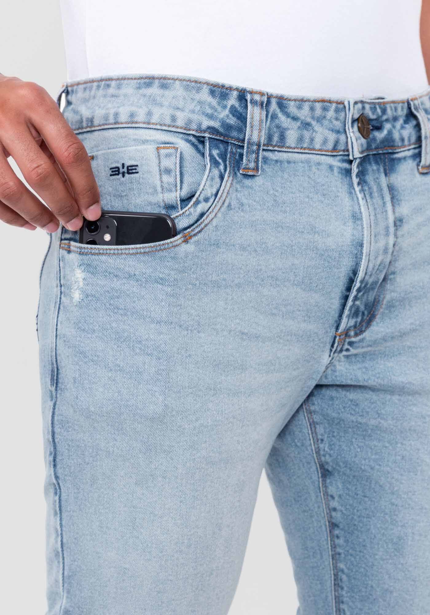 Calça jeans com shop bolso para celular