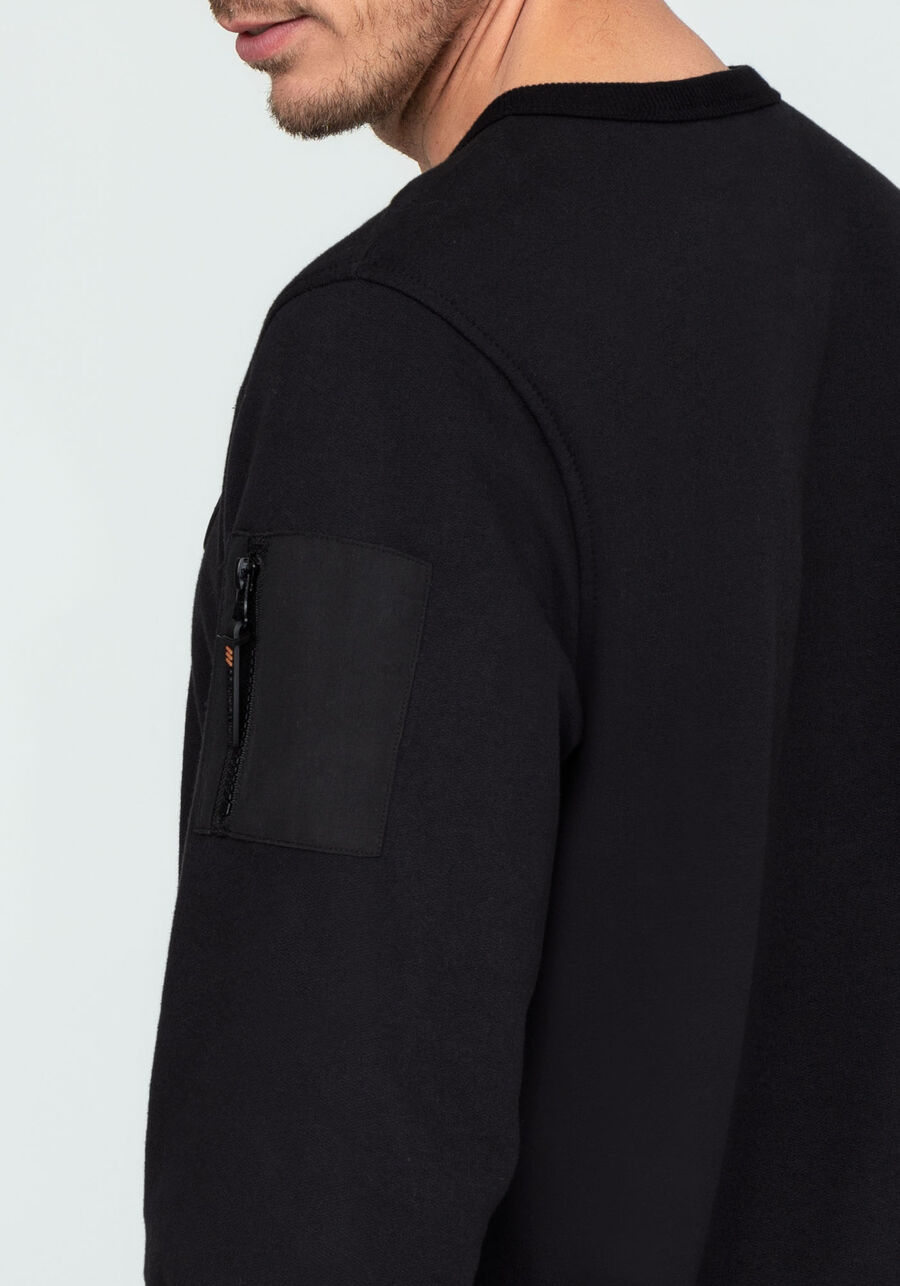 Blusão em Moletom com Detalhe Zíper, PRETO REATIVO. Blusão em Moletom com Detalhe Zíper, PRETO REATIVO, large.