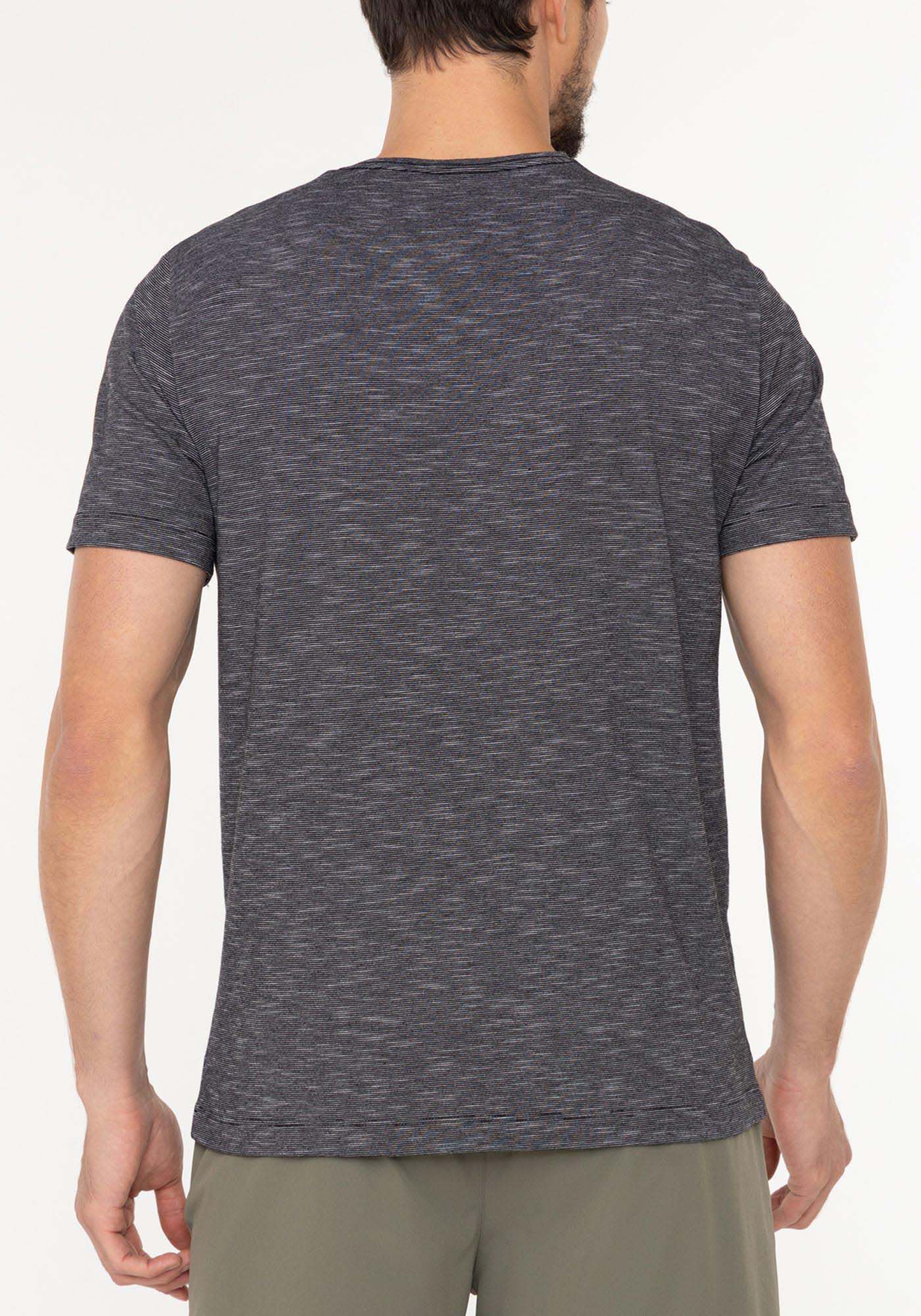 Camiseta De Mangas Curtas Em Malha Listrada Flam&ecirc;, PRETO, large.