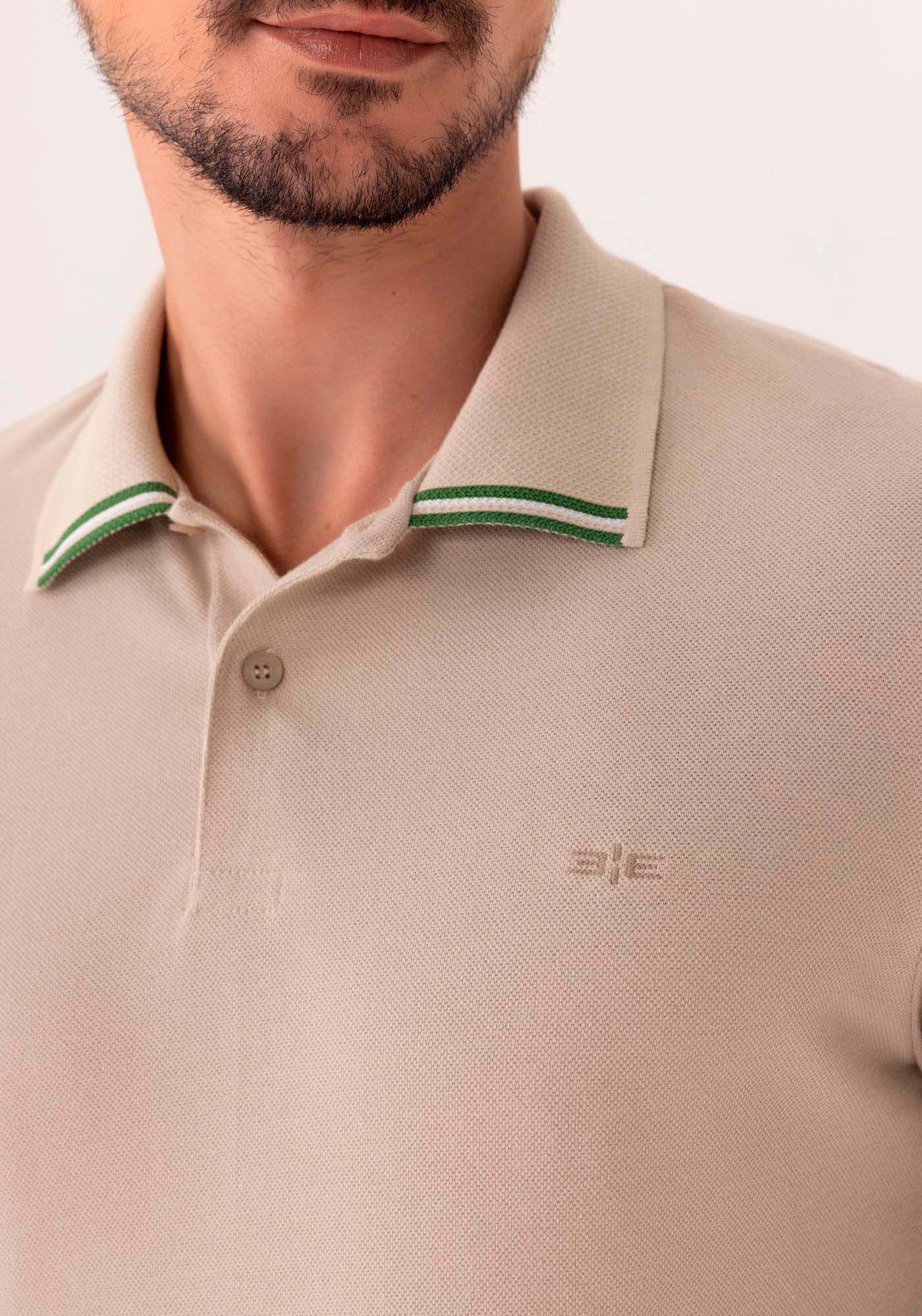 Camisa De Mangas Curtas Com Gola Polo Em Malha Piquet, BEGE SILVERSTONE, large.