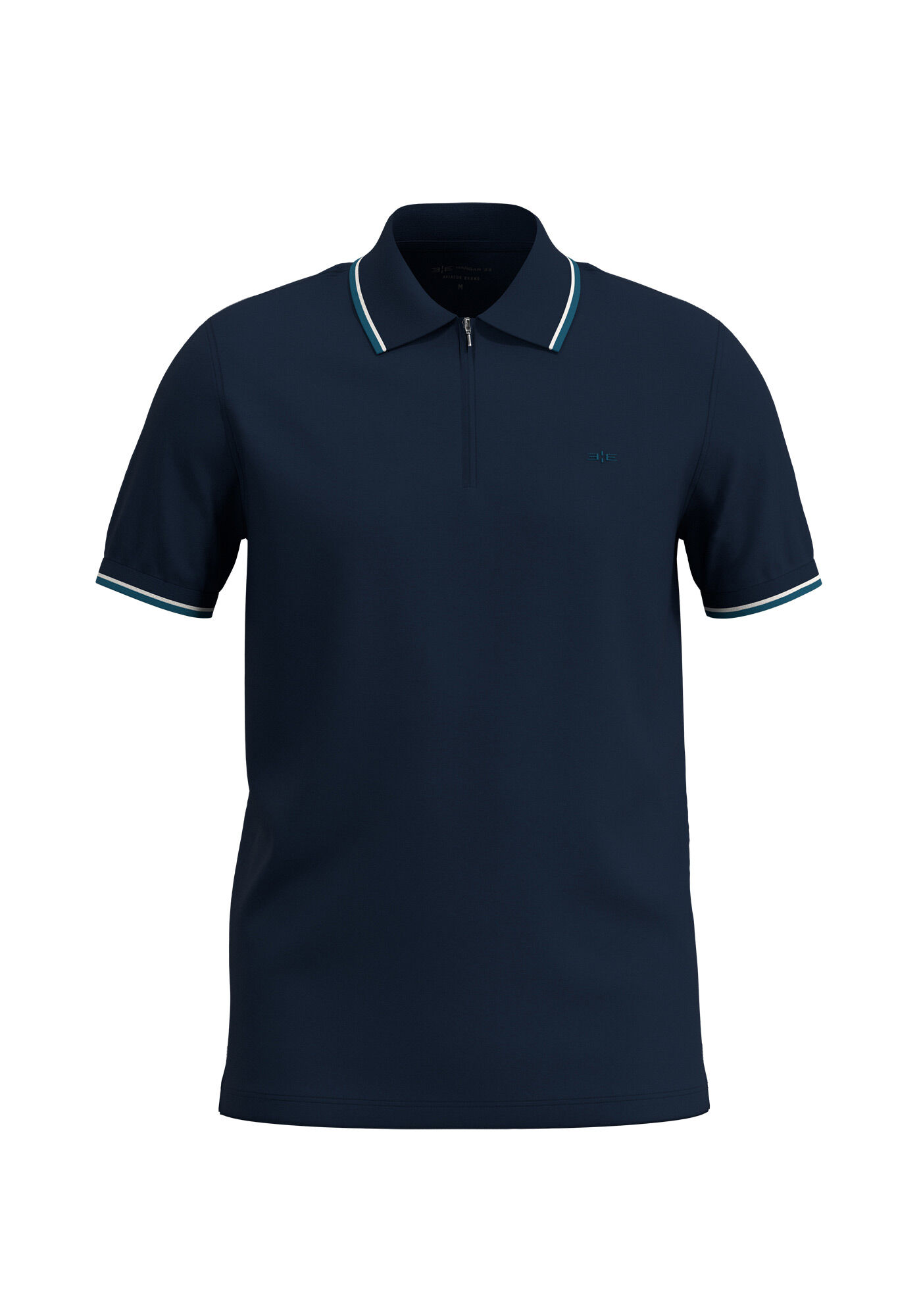 Camisa Polo Com Z&iacute;per E Mangas Curtas Em Malha Premium, MARINHO IMPERIO, large.