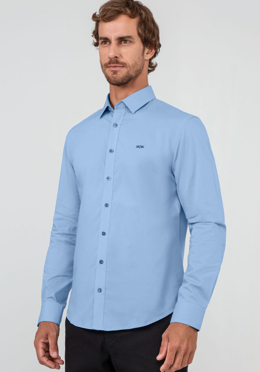 Camisa Masculina Slim Fit com Elasticidade, AZUL. Camisa Masculina Slim Fit com Elasticidade, AZUL, large.