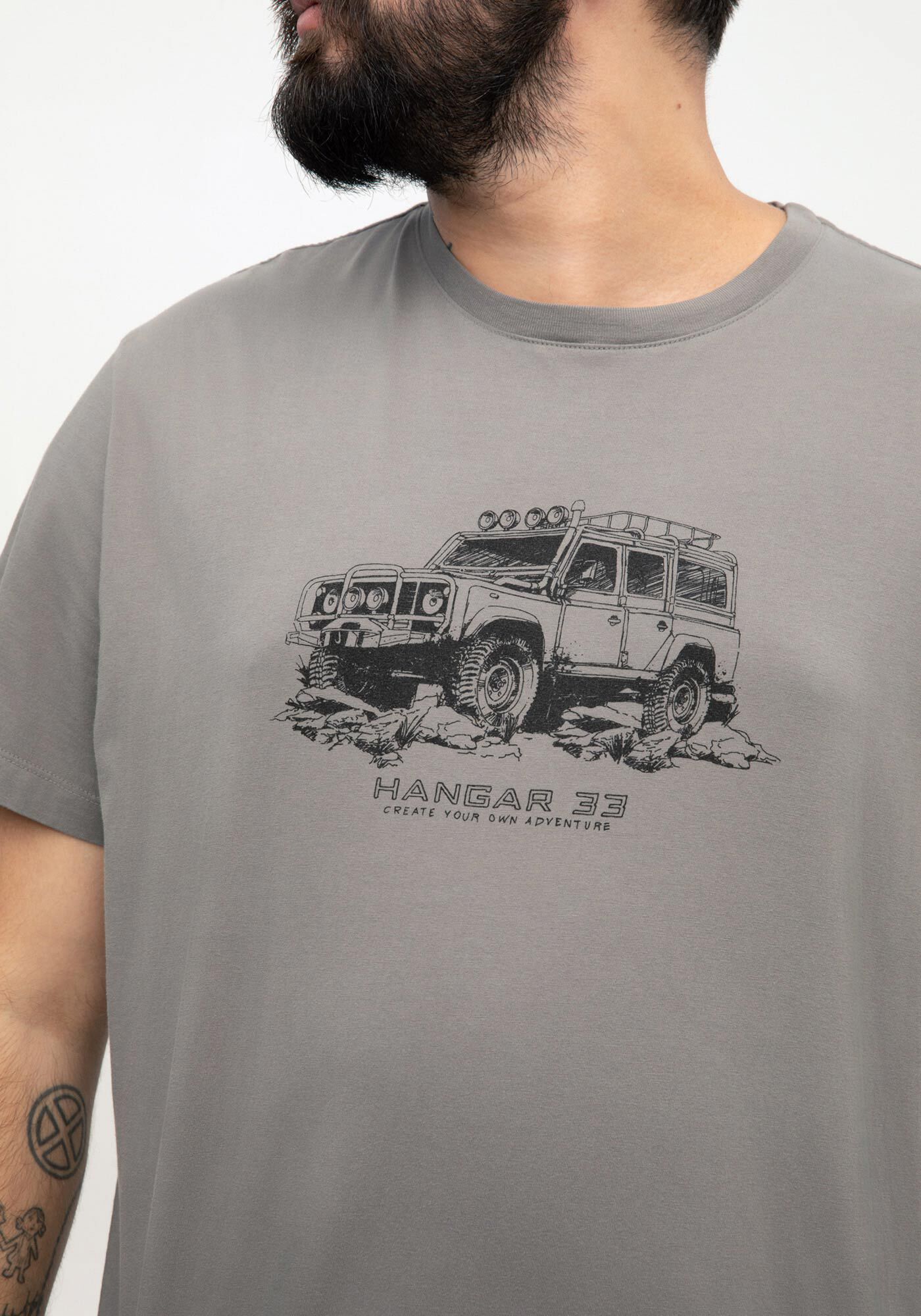 Camiseta Masculina Big & Tall em Malha Estampada, CINZA, large.