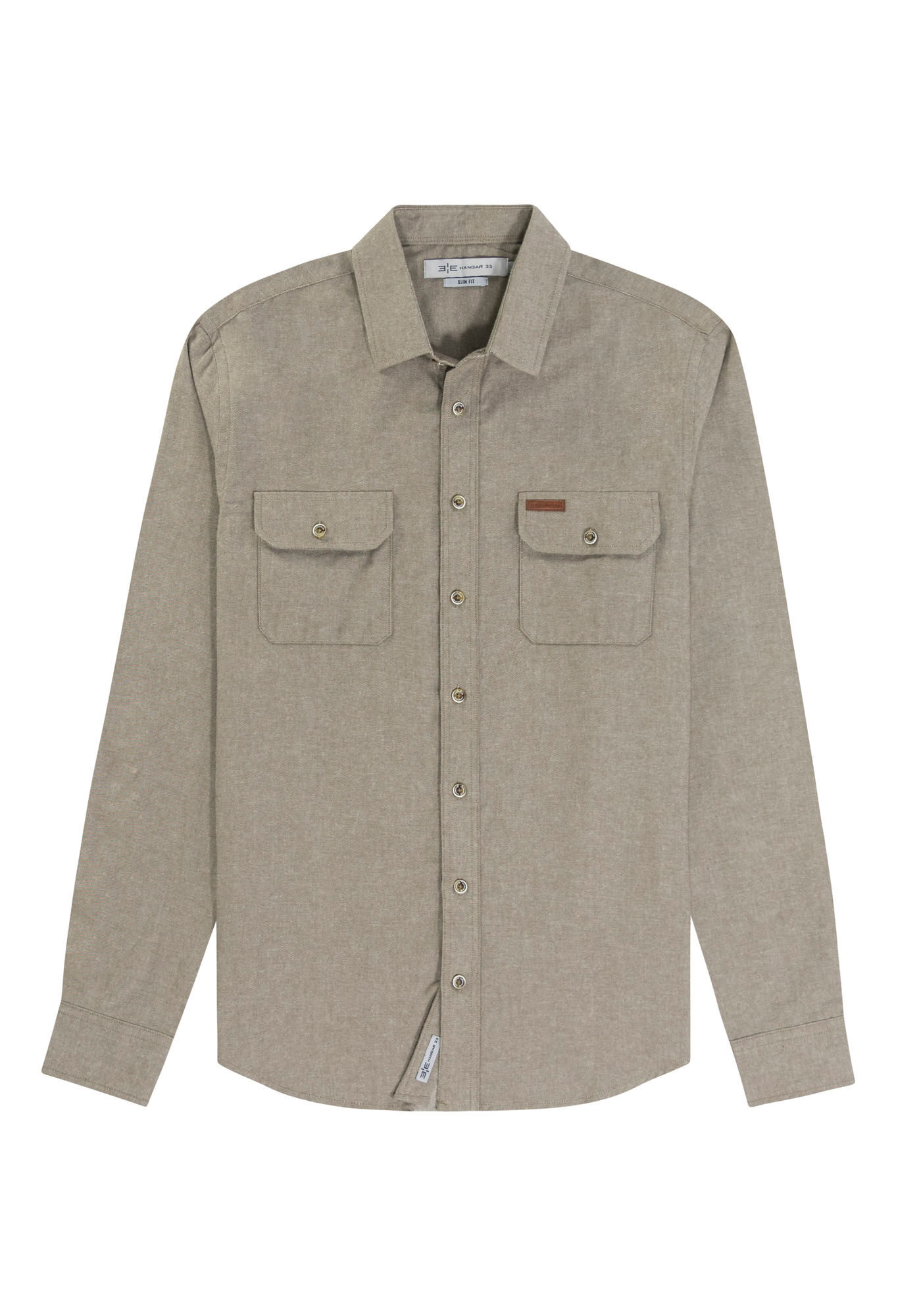 Camisa Masculina Slim Fit em Flanela com Bolso, BEGE RUSSET, large.