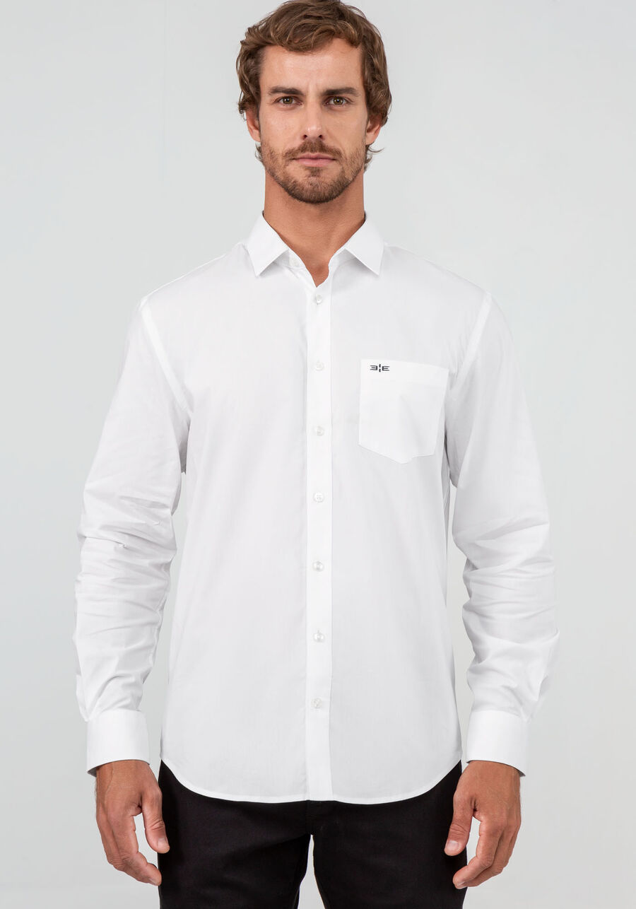 Camisa Masculina Manga Longa Comfort, BRANCO. Camisa Masculina Manga Longa Comfort, BRANCO, large.