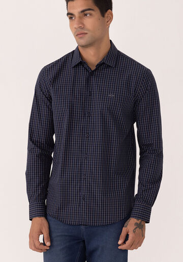 Camisa De Mangas Longas Slim Fit Em Algodão Mercerizado, MARINHO ACTION. Camisa De Mangas Longas Slim Fit Em Algodão Mercerizado, MARINHO ACTION, large.